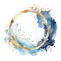 Blue and golden watercolor frame. Illustration png