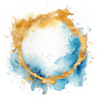 Blue and golden watercolor frame. Illustration AI Generative png