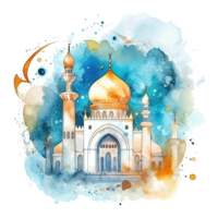Abstract eid mubarak watercolor background. Illustration png
