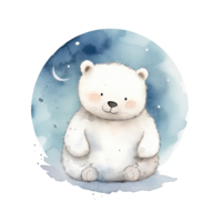 Cute watercolor night bear and moon. Illustration png