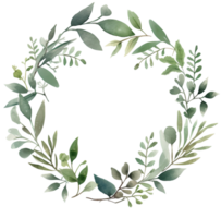Green watercolor wreath. Illustration png