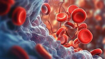 Blood Clot or thrombus blocking the red blood cells stream within an artery. Illustration photo