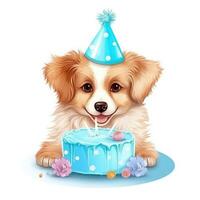 Cute Birthday dog with cake. Illustration photo