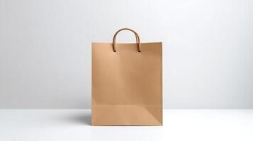 beige papel compras bolsa. ilustración ai generativo foto