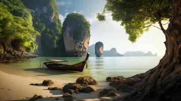 Thai traditional wooden longtail boat. Illustration photo
