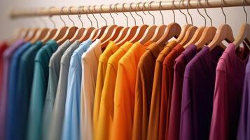 Colorful clothes hang on hangers Illustration photo