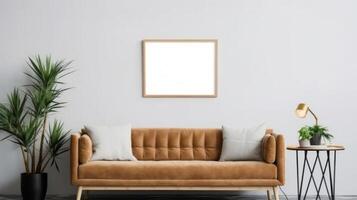 Mockup of poster frame in living room. Illustration AI Generative photo