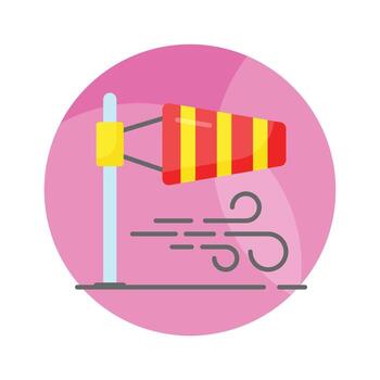 A cone mounted on a mast showcasing windsock icon, Getting weather forecasting tool, editable icon of windbag vector