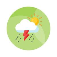 Cloud with lightning bolt denoting concept vector of thunderstorm in modern style