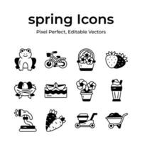 Get hold on this beautifully designed spring vectors, farming, gardening and agriculture icons set vector