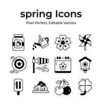 Grab this beautifully designed spring vectors, farming, gardening and agriculture icons set vector