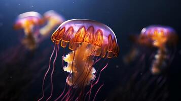 muchos pequeño Medusa aurelia aurita en mar ilustración ai generativo foto