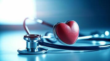 Red heart and stethoscope. Illustration photo