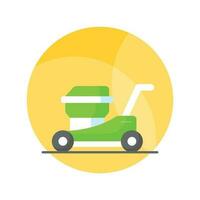 Check this beautifully designed vector of lawnmower in trendy style,