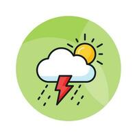 Cloud with lightning bolt denoting concept vector of thunderstorm in modern style