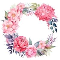 Watercolor pink floral wreath. Illustration photo