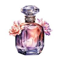 Watercolor perfume bottle with flowers. Illustration photo