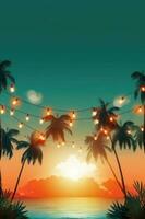 Summer night beach party background. Illustration AI Generative photo