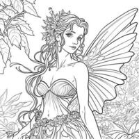 Fairy Coloring Page Great for Beginner Coloring Book Pro Vector