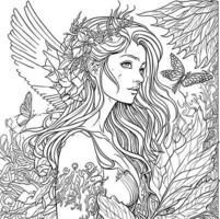Coloring book for adults. Beautiful fairy. Magic tale illustration vector