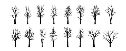 Set of dead tree silhouettes isolated on white background. Simple naked trees vector illustration