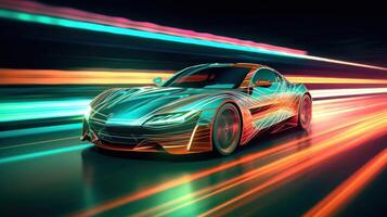 Futuristic sports car, in the style of flickering light effects, futuristic chromatic waves Illustration photo