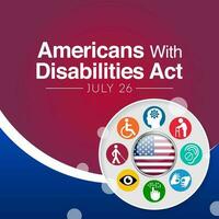 Americans with disability act is observed every year on July 26, ADA is a civil rights law that prohibits discrimination based on disability. Vector illustration