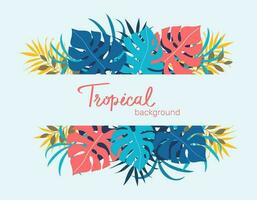 Colorful tropical leaves, foliage plant with frame nature, Template with place for text, lettering. Vector design illustration.