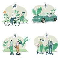 conjunto de eco simpático alternativa ecológico transporte, personas escoger vehículos ese conservar naturaleza. vector