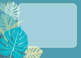 Monstera leaves and plant tropical with horizontal frame banner, room for text. Vector design illustration.