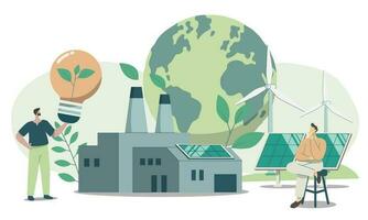 Eco friendly sustainable, Environmental protection factory, Clean green energy from renewable sources concept. Vector design illustration.