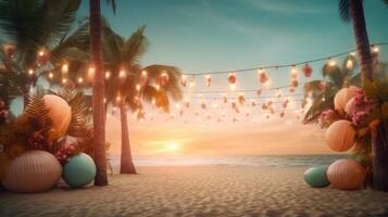 Summer night beach party background. Illustration photo