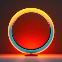 Neon circle, in the style of matte background, minimalist stage designs, dark aquamarine and light amber. Illustration photo