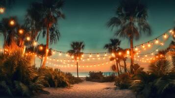 Summer night beach party background. Illustration photo