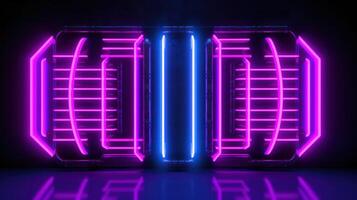 Neon lines in shades on a dark background, with a futuristic and minimalist aesthetic. Illustration photo