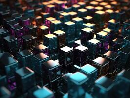 Futuristic metallic cubes background Abstract geometric mosaic grid Square tiles pattern technology photo