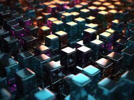 Futuristic metallic cubes background Abstract geometric mosaic grid Square tiles pattern technology photo