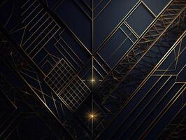 Dark black mosaic background with golden lines Art Deco luxury style texture Created with technology photo