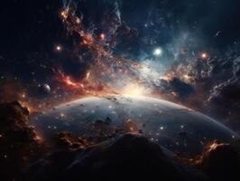 Night sky Universe filled with stars and nebula Galaxy abstract cosmos background. photo