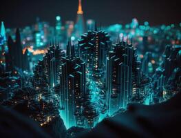 futurista ciudad paisaje paisaje urbano isométrica ver noche ciudad creado con generativo ai tecnología foto