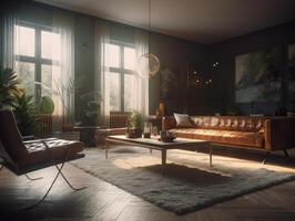 elegante composición de acogedor vivo habitación interior creado con generativo ai tecnología. foto