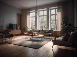 Stylish composition of cozy living room interior Created with technology. photo