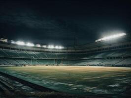 fútbol americano estadio con brillante luces y asientos creado con generativo ai tecnología foto