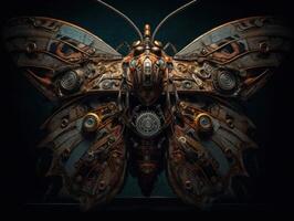 Abstract fantasy colorful mechanical moth background created with technology. photo