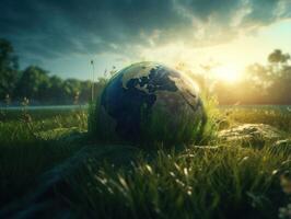 Green planet earth day nature protection concept Created with technology photo