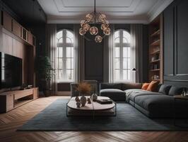 Stylish composition of cozy living room interior Created with technology. photo