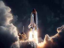 Space shuttle taking off into the sky Created with technology photo