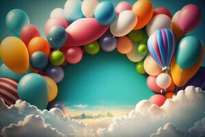 Birthday holiday background with balloons. Illustration photo