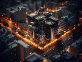 Futuristic city landscape cityscape isometric view Night city Created with technology photo
