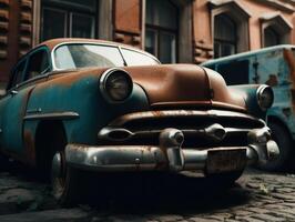 Fragments of an old car created with technology photo